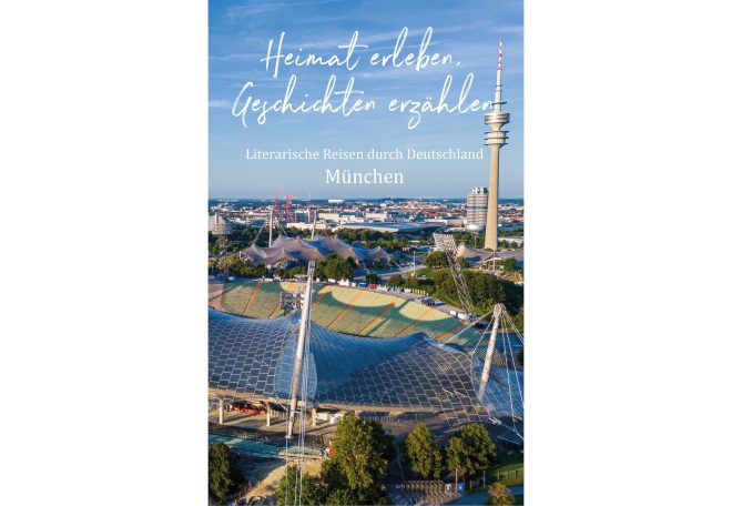 Luftaufnahme des Olympiaparks in München mit Olympiastadion und Fernsehturm.