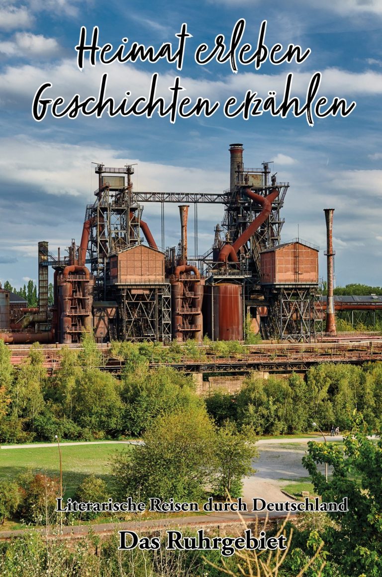 Ein Frau sitzt an einem Tisch mit Büchern und Glücksmomenten, umgeben von bunten Deko-Elementen.