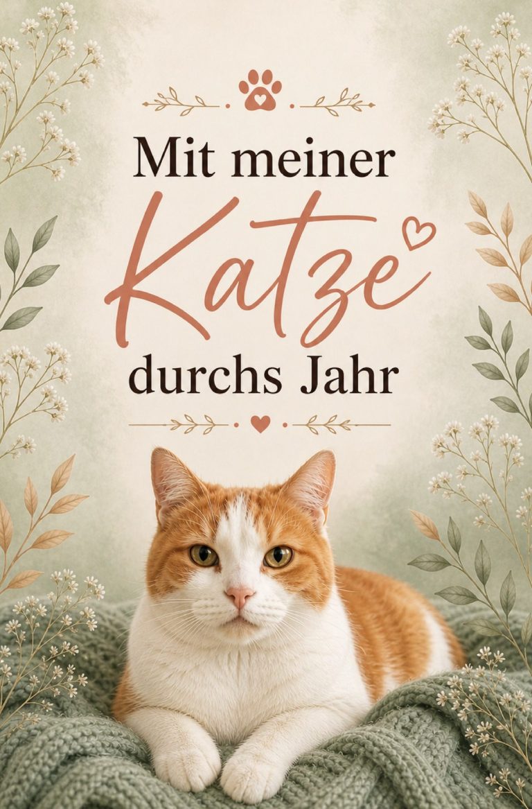 Ein Frau sitzt an einem Tisch mit Büchern und Glücksmomenten, umgeben von bunten Deko-Elementen.