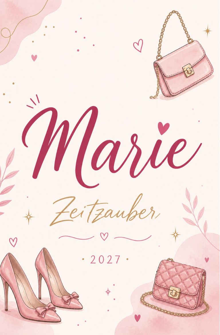 Ein Frau sitzt an einem Tisch mit Büchern und Glücksmomenten, umgeben von bunten Deko-Elementen.