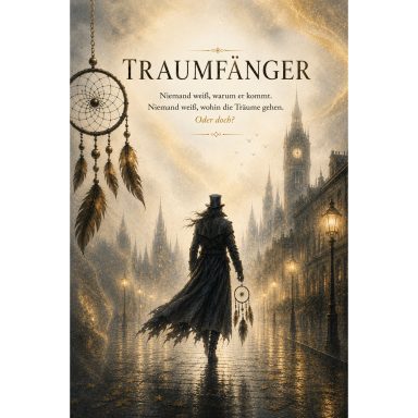 Traumfänger Eine mystische Gestalt mit Traumfänger in der Hand