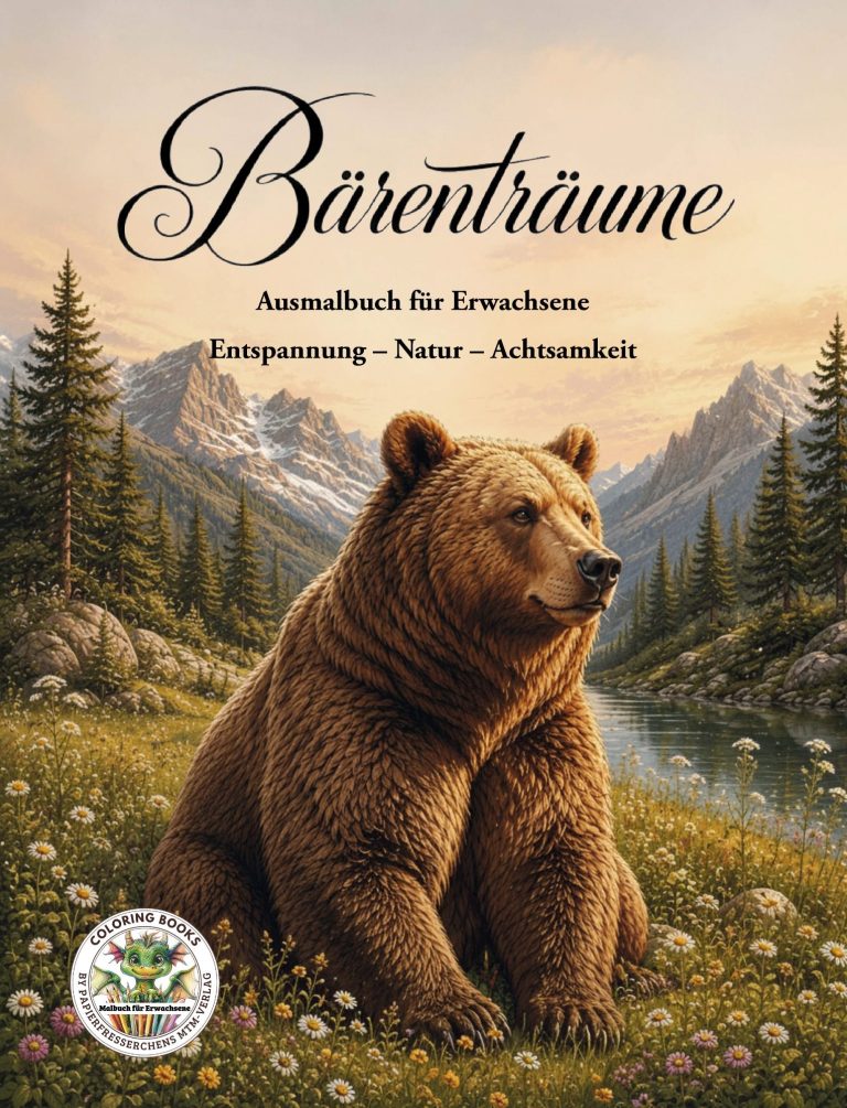 Ein Frau sitzt an einem Tisch mit Büchern und Glücksmomenten, umgeben von bunten Deko-Elementen.