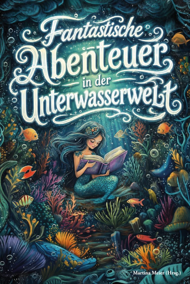 Cover Ein Frau sitzt an einem Tisch mit Büchern und Glücksmomenten, umgeben von bunten Deko-Elementen.