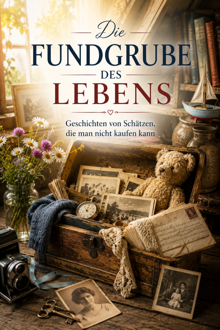 Cover Ein aufgeschlagenes Buch auf einem Tisch mit dem Titel „Das Buch der vergessenen Geschichten“.
